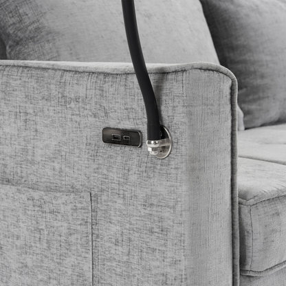 56.9" Loveseat Sofa Pull-out Sofa Bed Sleeper Sofa with a Reversible Backrest Cushion, Side Pockets, Two USB Ports and a Phone Holder for Living Room, Grey
