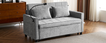 56.9" Loveseat Sofa Pull-out Sofa Bed Sleeper Sofa with a Reversible Backrest Cushion, Side Pockets, Two USB Ports and a Phone Holder for Living Room, Grey