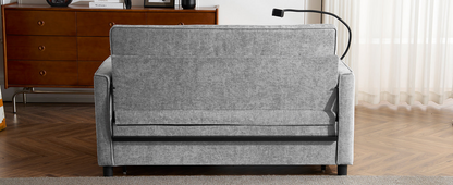 56.9" Loveseat Sofa Pull-out Sofa Bed Sleeper Sofa with a Reversible Backrest Cushion, Side Pockets, Two USB Ports and a Phone Holder for Living Room, Grey