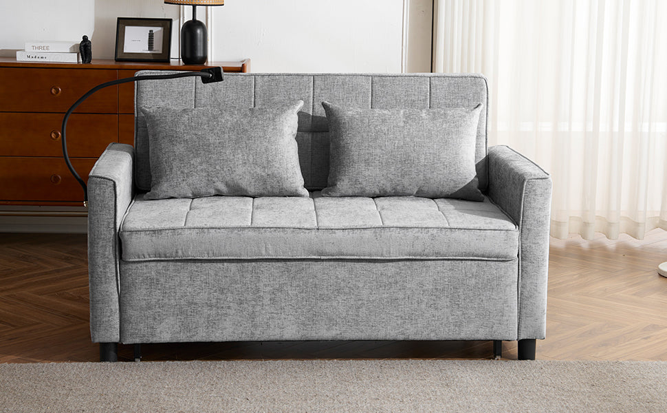 56.9" Loveseat Sofa Pull-out Sofa Bed Sleeper Sofa with a Reversible Backrest Cushion, Side Pockets, Two USB Ports and a Phone Holder for Living Room, Grey