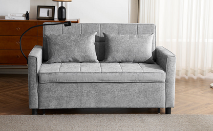 56.9" Loveseat Sofa Pull-out Sofa Bed Sleeper Sofa with a Reversible Backrest Cushion, Side Pockets, Two USB Ports and a Phone Holder for Living Room, Grey