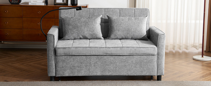 56.9" Loveseat Sofa Pull-out Sofa Bed Sleeper Sofa with a Reversible Backrest Cushion, Side Pockets, Two USB Ports and a Phone Holder for Living Room, Grey