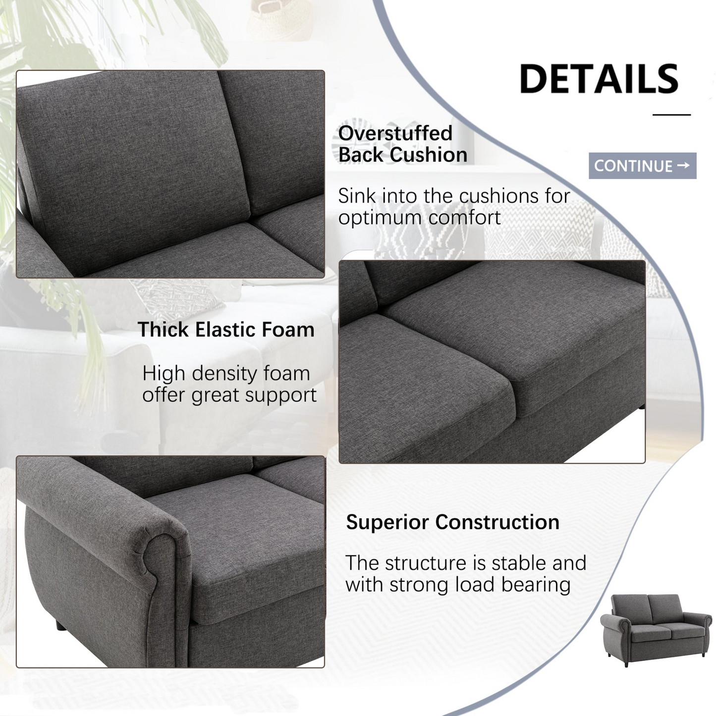 57.9" Pull Out Sofa Bed  Loveseat Sleeper with Twin Size Memory Mattress with Two USB Ports for Living Room Spaces (Old SKU:WF305474AAE), Grey