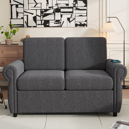 57.9" Pull Out Sofa Bed  Loveseat Sleeper with Twin Size Memory Mattress with Two USB Ports for Living Room Spaces (Old SKU:WF305474AAE), Grey