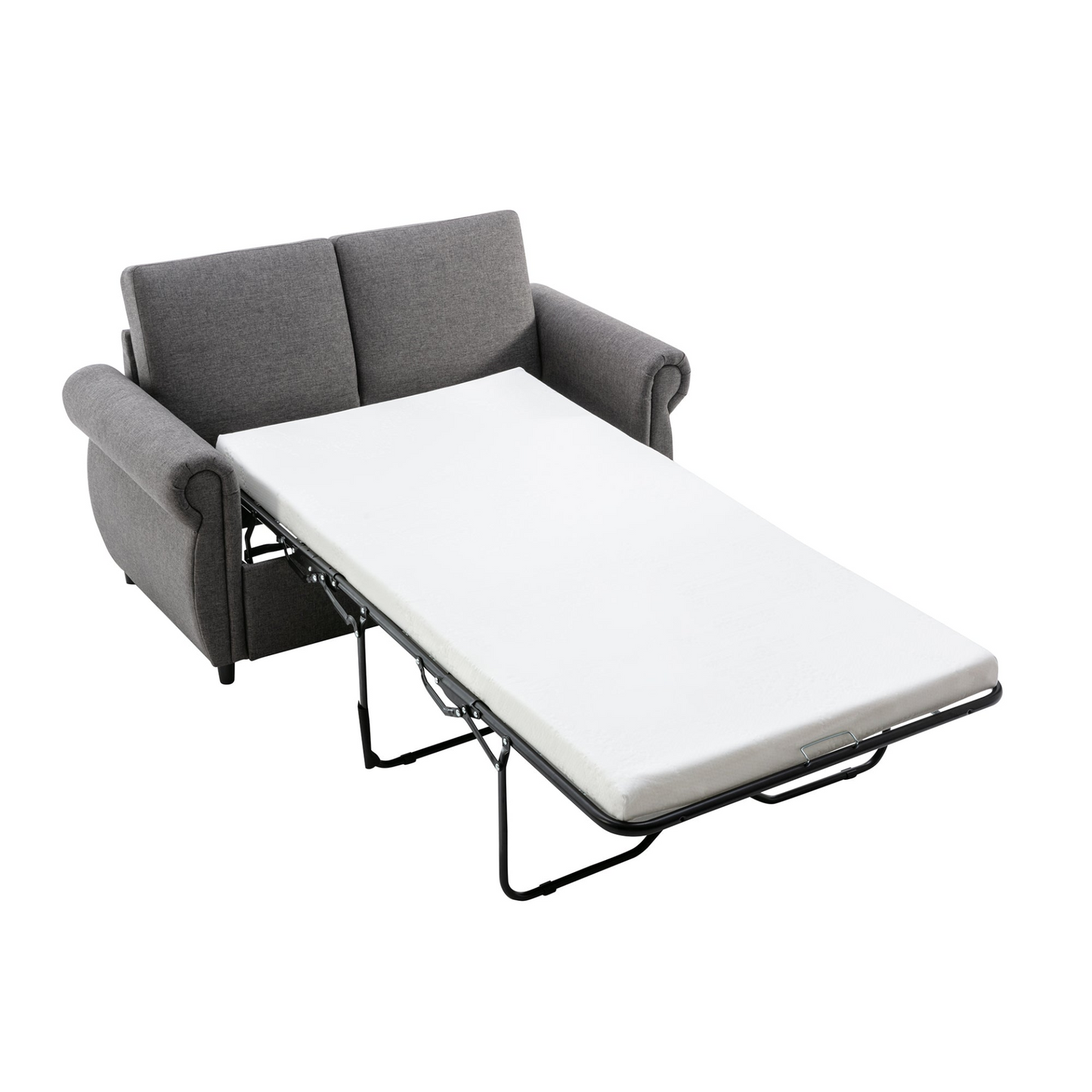 57.9" Pull Out Sofa Bed  Loveseat Sleeper with Twin Size Memory Mattress with Two USB Ports for Living Room Spaces (Old SKU:WF305474AAE), Grey