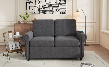 57.9" Pull Out Sofa Bed  Loveseat Sleeper with Twin Size Memory Mattress with Two USB Ports for Living Room Spaces (Old SKU:WF305474AAE), Grey