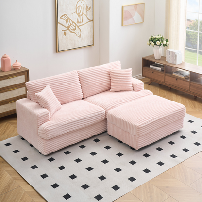 82 inches pink corduroy sofa, storage feet +4 throw pillows, pink romantic, light up the space, create a fashionable living room new darling