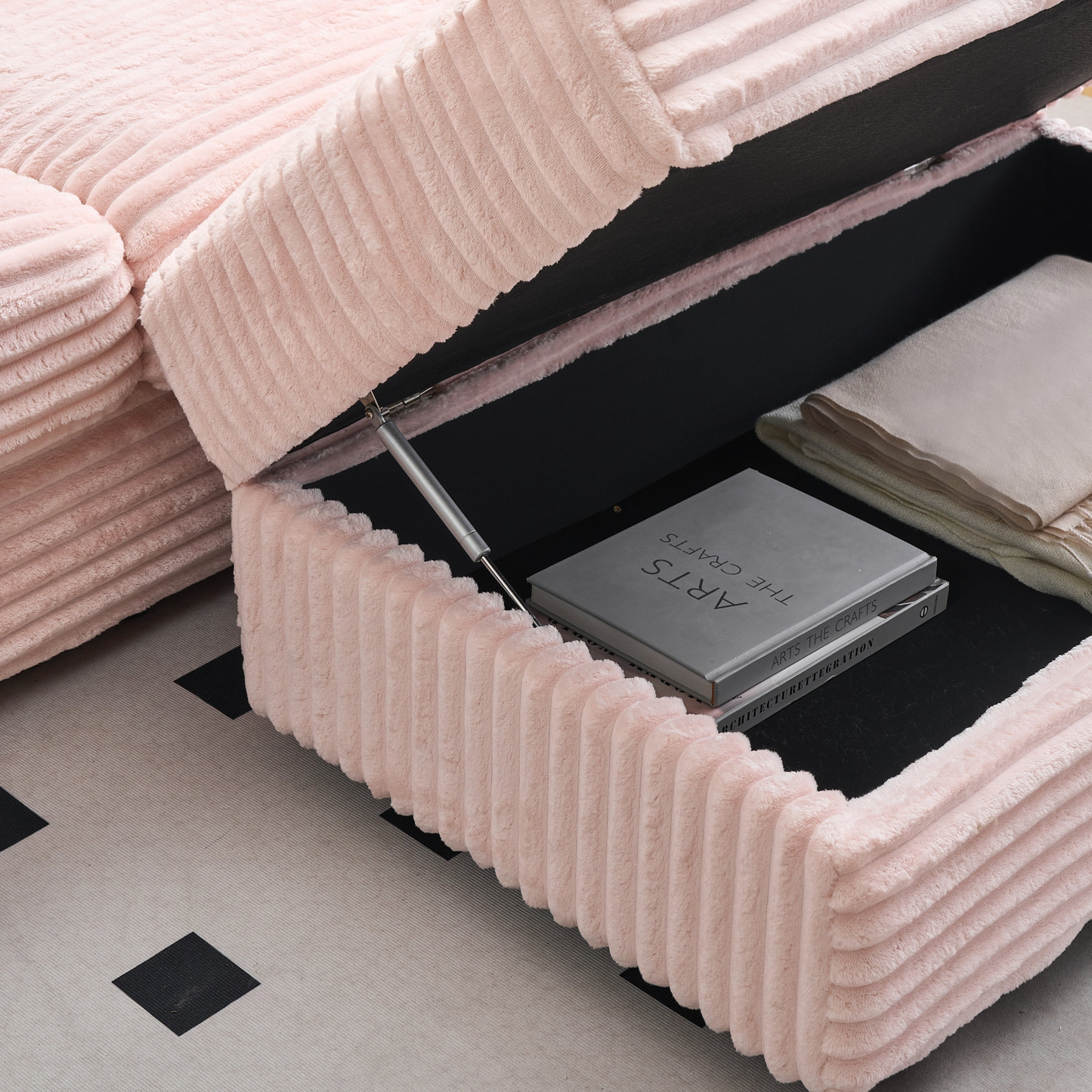 82 inches pink corduroy sofa, storage feet +4 throw pillows, pink romantic, light up the space, create a fashionable living room new darling