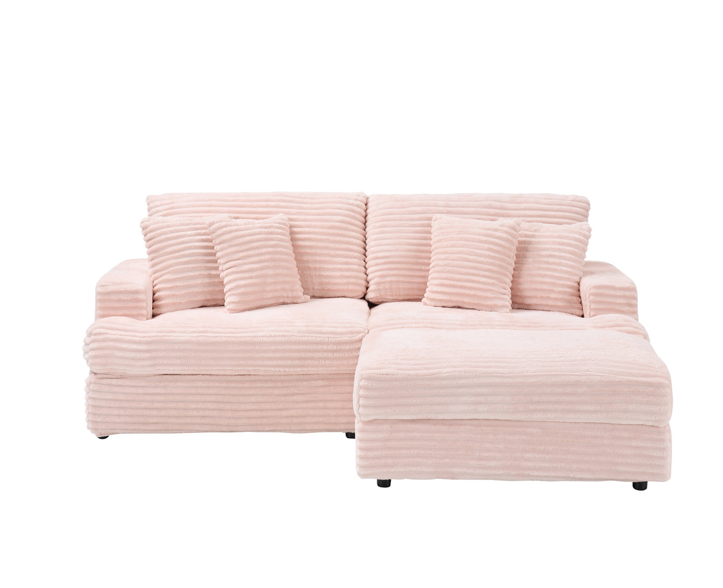 82 inches pink corduroy sofa, storage feet +4 throw pillows, pink romantic, light up the space, create a fashionable living room new darling
