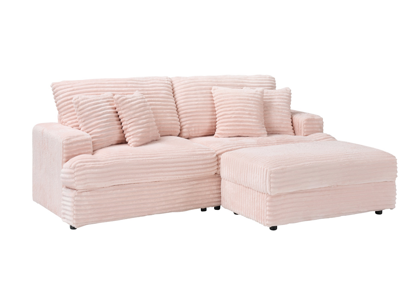 82 inches pink corduroy sofa, storage feet +4 throw pillows, pink romantic, light up the space, create a fashionable living room new darling