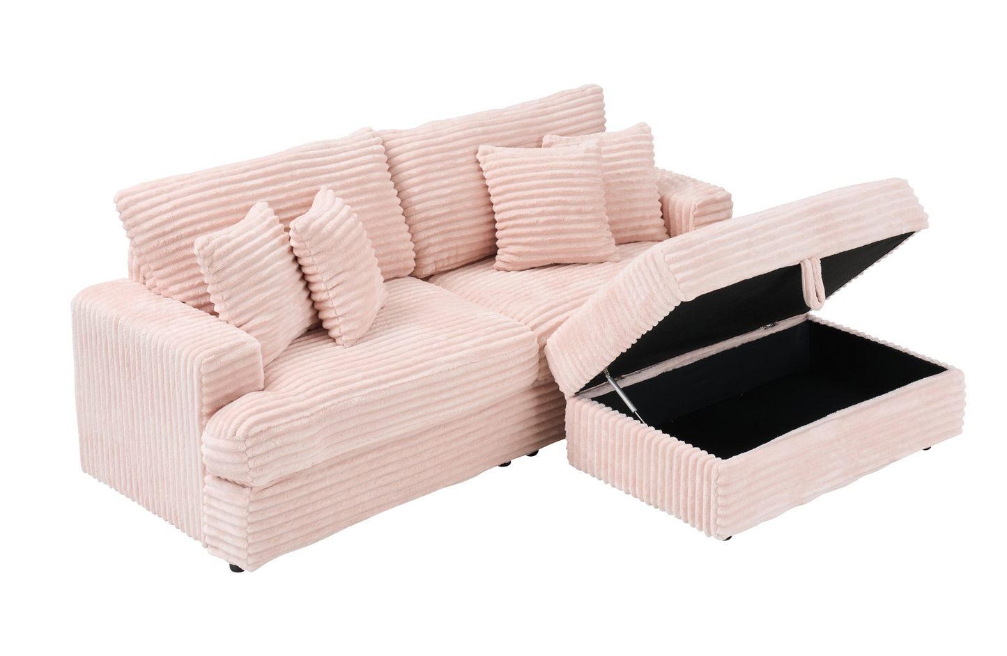 82 inches pink corduroy sofa, storage feet +4 throw pillows, pink romantic, light up the space, create a fashionable living room new darling