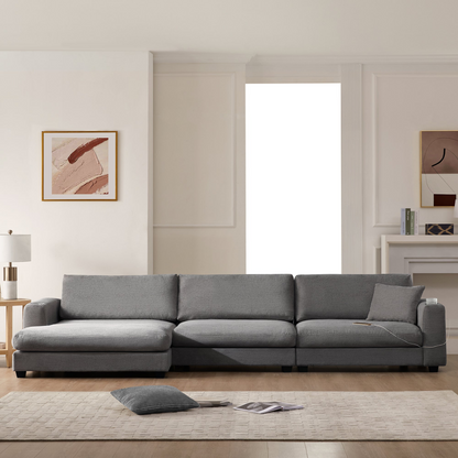 134*54" Oversized Corduroy Sectional Sofa,L Shaped Cloud Couch with USB Charging Port,Cup Holder,Deep and Wide Seat Sofa with 50" Chaise,Comfy Indoor Furniture for Living Room,3 Colors