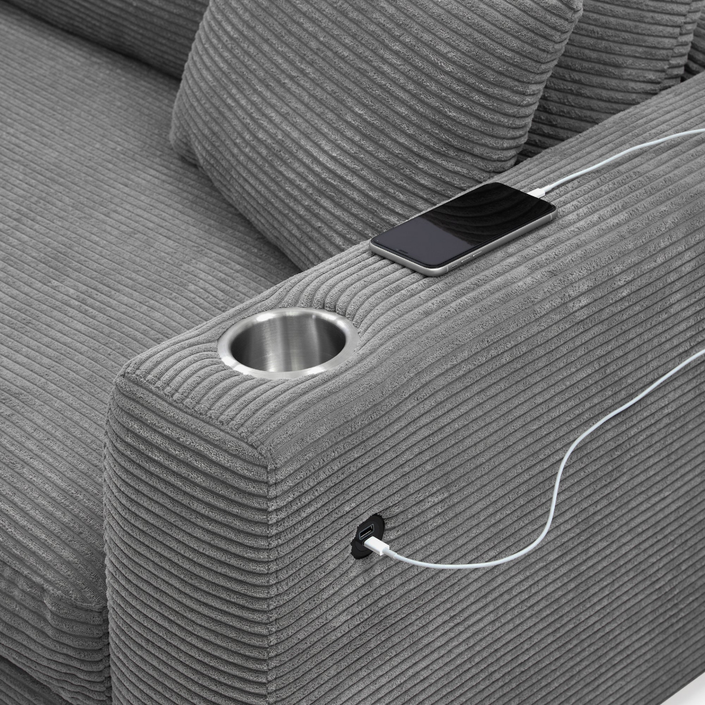 134*54" Oversized Corduroy Sectional Sofa,L Shaped Cloud Couch with USB Charging Port,Cup Holder,Deep and Wide Seat Sofa with 50" Chaise,Comfy Indoor Furniture for Living Room,3 Colors