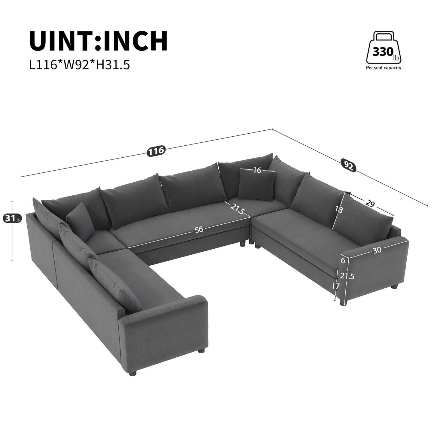 116*92'' Modular Sectional Sofa,Reversible U Shaped Chenille Couch Set,Free Combination,Minimalist Style Indoor Furniture,Oversized 8 Seat Convertible Sofa for Living Room,Apartment,2 Colors