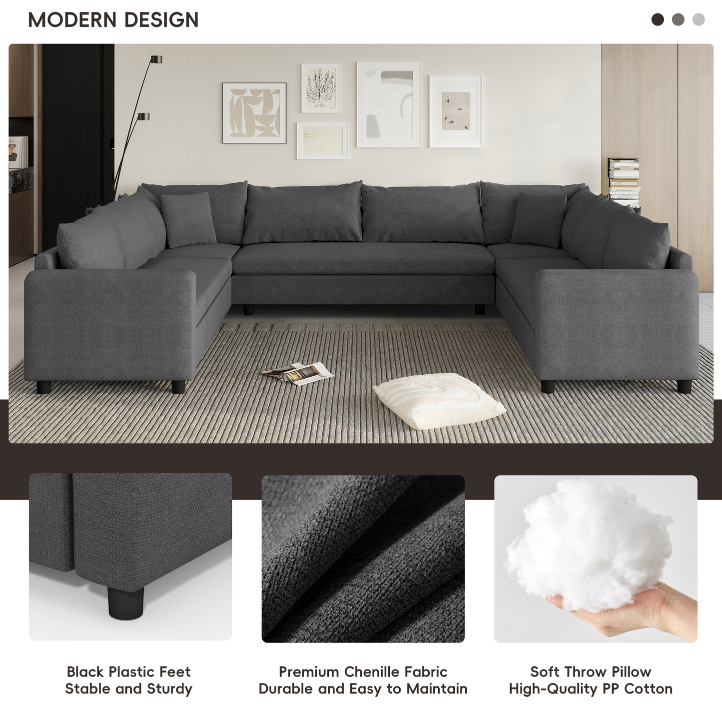 116*92'' Modular Sectional Sofa,Reversible U Shaped Chenille Couch Set,Free Combination,Minimalist Style Indoor Furniture,Oversized 8 Seat Convertible Sofa for Living Room,Apartment,2 Colors