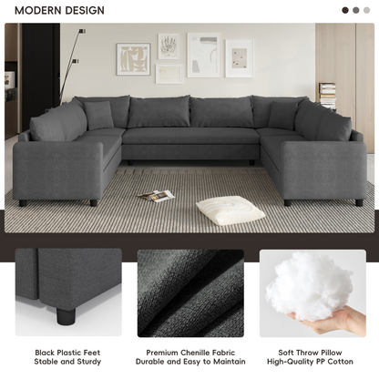 116*92'' Modular Sectional Sofa,Reversible U Shaped Chenille Couch Set,Free Combination,Minimalist Style Indoor Furniture,Oversized 8 Seat Convertible Sofa for Living Room,Apartment,2 Colors