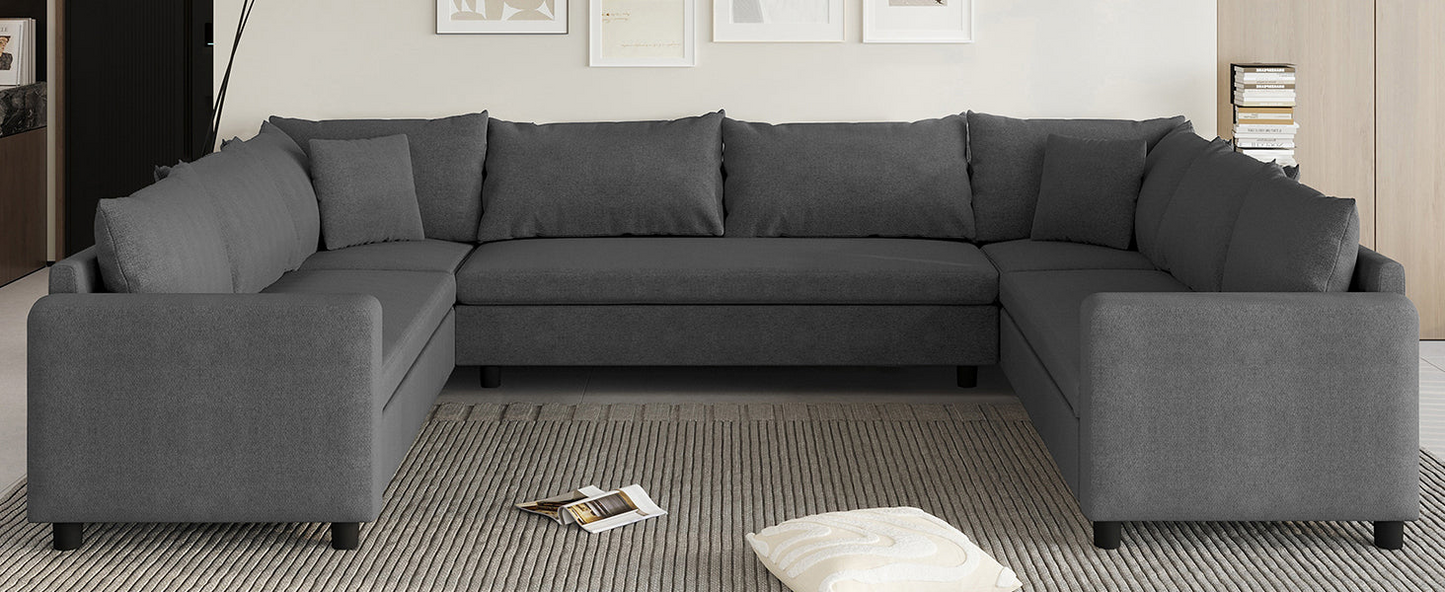 116*92'' Modular Sectional Sofa,Reversible U Shaped Chenille Couch Set,Free Combination,Minimalist Style Indoor Furniture,Oversized 8 Seat Convertible Sofa for Living Room,Apartment,2 Colors
