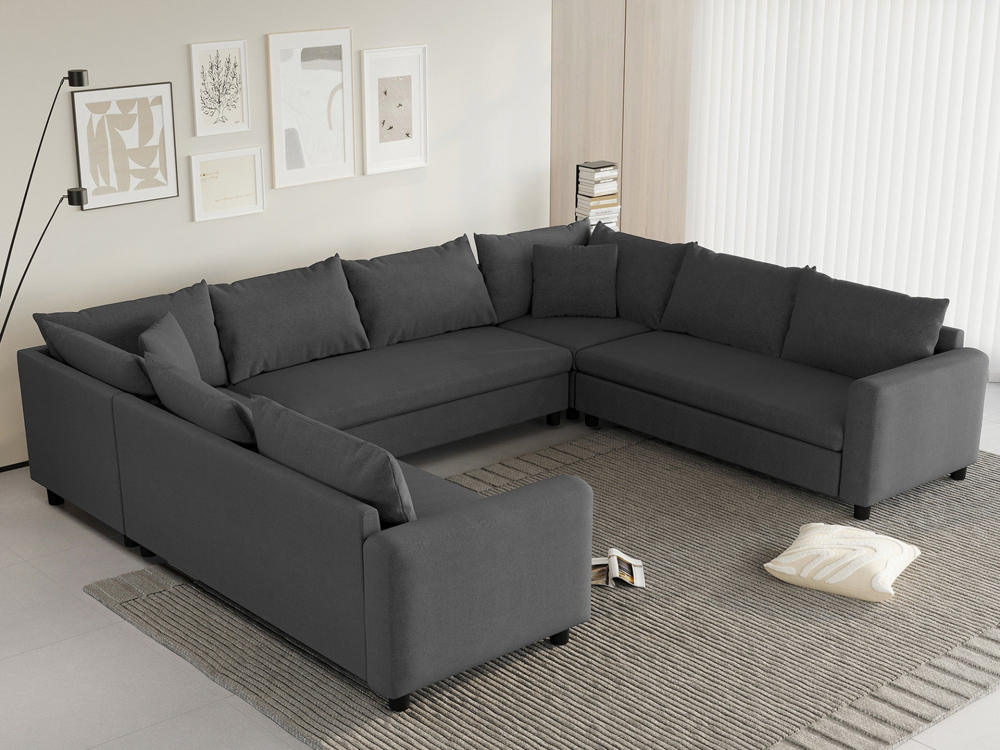 116*92'' Modular Sectional Sofa,Reversible U Shaped Chenille Couch Set,Free Combination,Minimalist Style Indoor Furniture,Oversized 8 Seat Convertible Sofa for Living Room,Apartment,2 Colors
