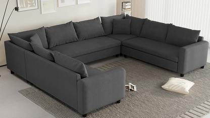 116*92'' Modular Sectional Sofa,Reversible U Shaped Chenille Couch Set,Free Combination,Minimalist Style Indoor Furniture,Oversized 8 Seat Convertible Sofa for Living Room,Apartment,2 Colors