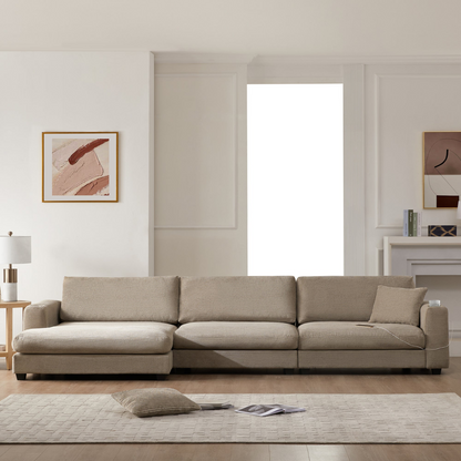 134*54" Oversized Corduroy Sectional Sofa,L Shaped Cloud Couch with USB Charging Port,Cup Holder,Deep and Wide Seat Sofa with 50" Chaise,Comfy Indoor Furniture for Living Room,3 Colors
