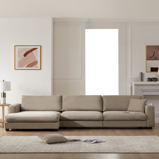 134*54" Oversized Corduroy Sectional Sofa,L Shaped Cloud Couch with USB Charging Port,Cup Holder,Deep and Wide Seat Sofa with 50" Chaise,Comfy Indoor Furniture for Living Room,3 Colors