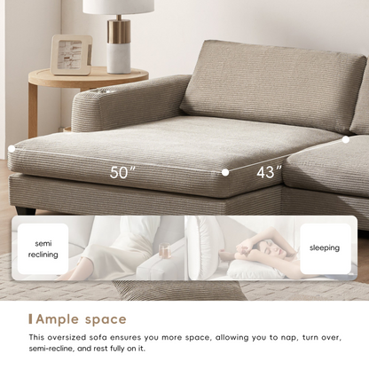 134*54" Oversized Corduroy Sectional Sofa,L Shaped Cloud Couch with USB Charging Port,Cup Holder,Deep and Wide Seat Sofa with 50" Chaise,Comfy Indoor Furniture for Living Room,3 Colors
