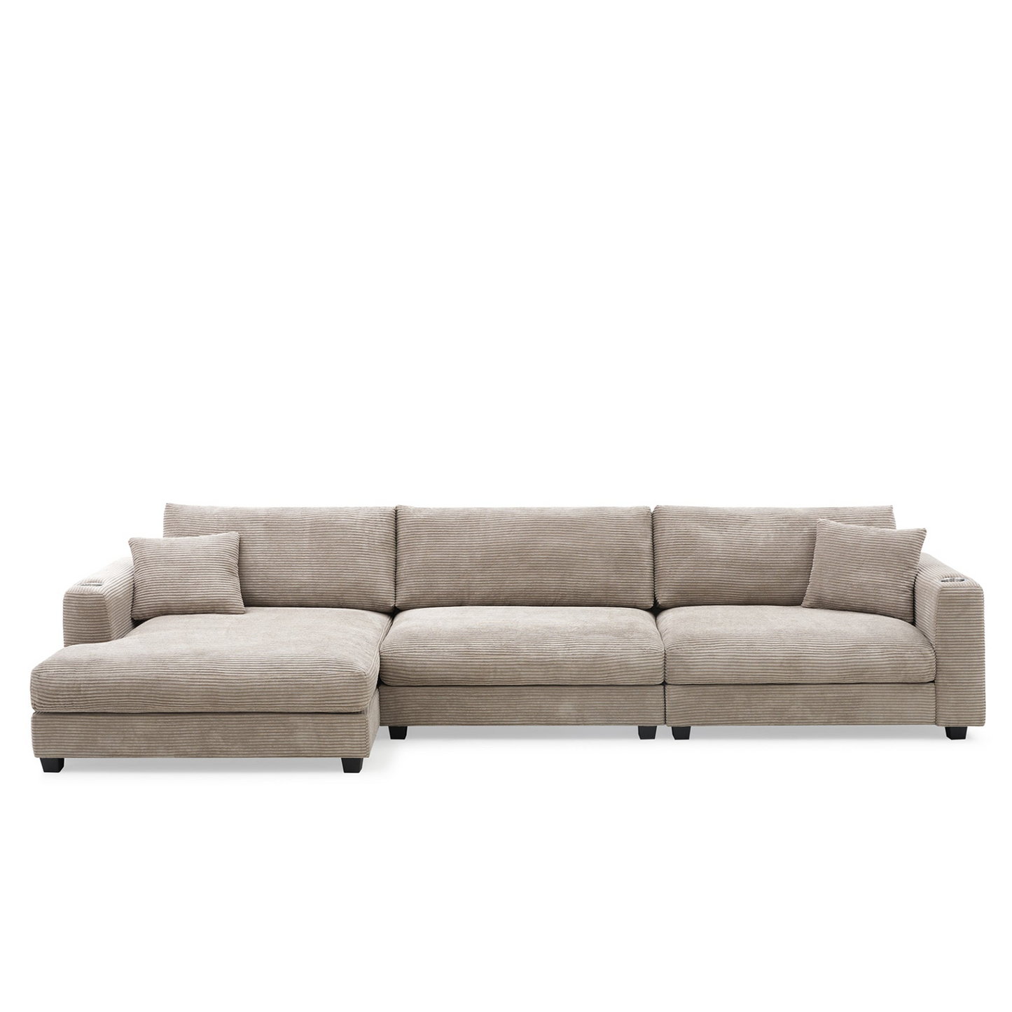 134*54" Oversized Corduroy Sectional Sofa,L Shaped Cloud Couch with USB Charging Port,Cup Holder,Deep and Wide Seat Sofa with 50" Chaise,Comfy Indoor Furniture for Living Room,3 Colors