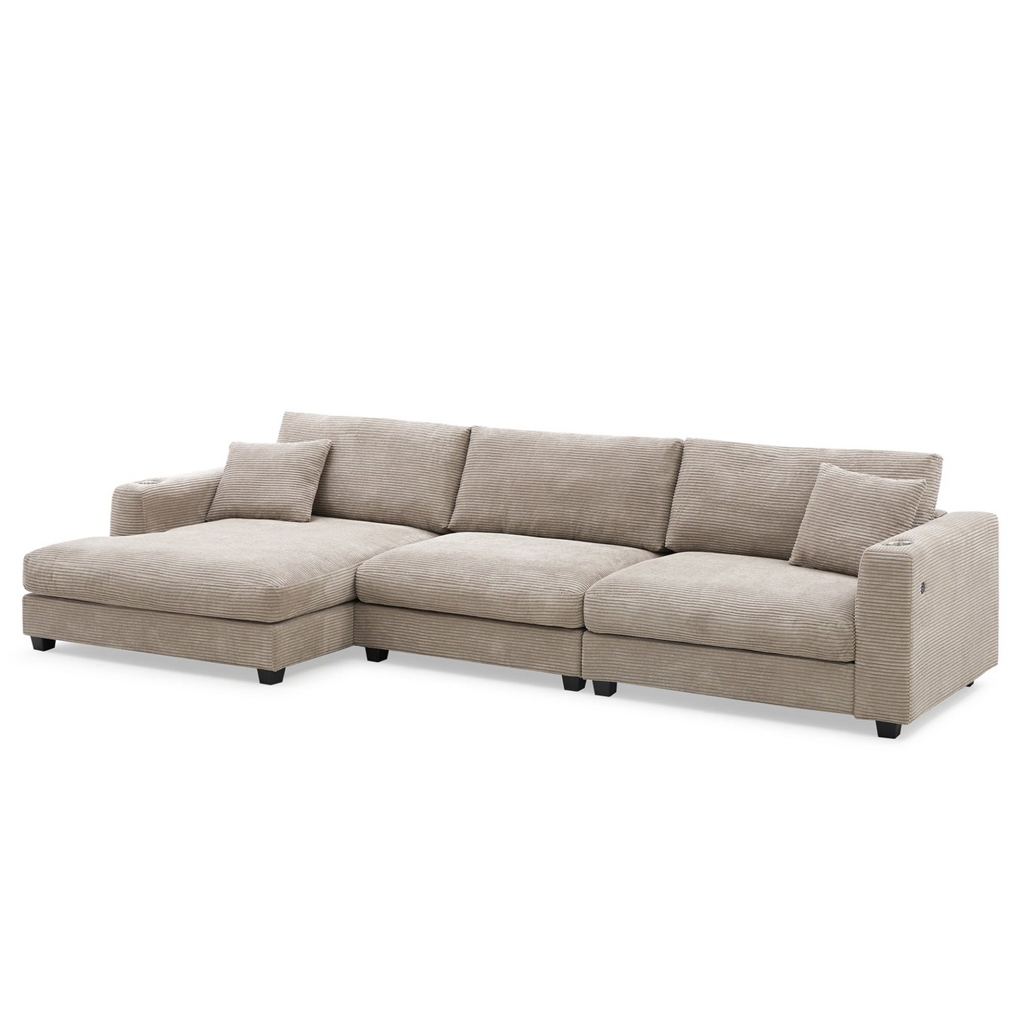 134*54" Oversized Corduroy Sectional Sofa,L Shaped Cloud Couch with USB Charging Port,Cup Holder,Deep and Wide Seat Sofa with 50" Chaise,Comfy Indoor Furniture for Living Room,3 Colors