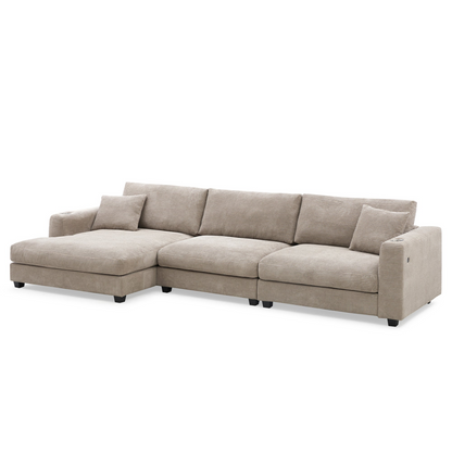 134*54" Oversized Corduroy Sectional Sofa,L Shaped Cloud Couch with USB Charging Port,Cup Holder,Deep and Wide Seat Sofa with 50" Chaise,Comfy Indoor Furniture for Living Room,3 Colors