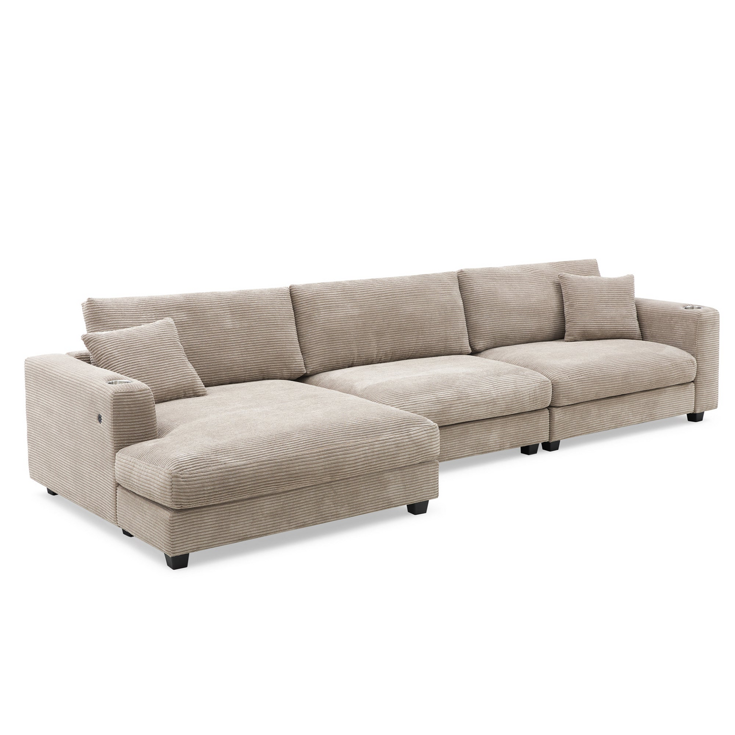 134*54" Oversized Corduroy Sectional Sofa,L Shaped Cloud Couch with USB Charging Port,Cup Holder,Deep and Wide Seat Sofa with 50" Chaise,Comfy Indoor Furniture for Living Room,3 Colors