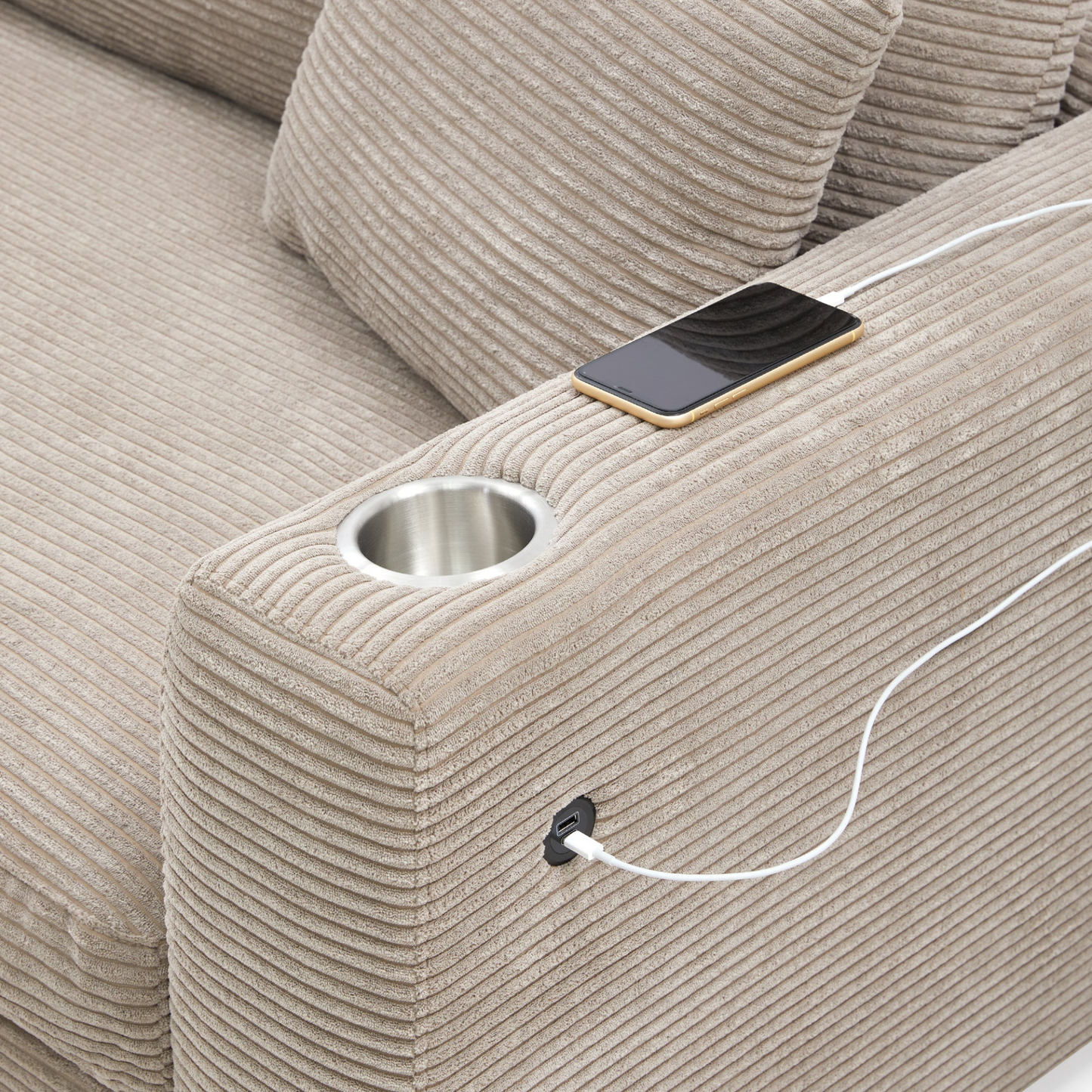 134*54" Oversized Corduroy Sectional Sofa,L Shaped Cloud Couch with USB Charging Port,Cup Holder,Deep and Wide Seat Sofa with 50" Chaise,Comfy Indoor Furniture for Living Room,3 Colors