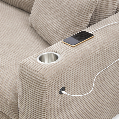 134*54" Oversized Corduroy Sectional Sofa,L Shaped Cloud Couch with USB Charging Port,Cup Holder,Deep and Wide Seat Sofa with 50" Chaise,Comfy Indoor Furniture for Living Room,3 Colors
