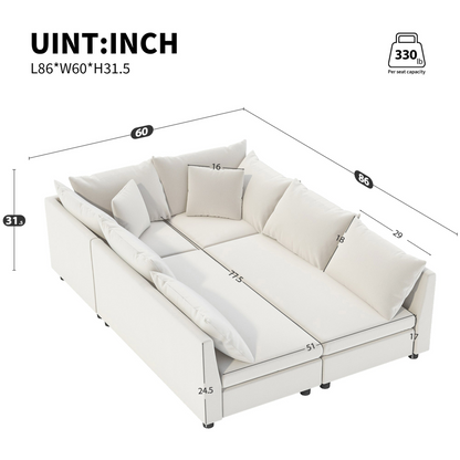 86*60'' Modular Sectional Sofa Bed,Chenille Couch Set with Pillows,Free Combination,Minimalist Style Indoor Furniture,Oversized 6 Seat Convertible Sofa for Living Room,Apartment,2 Colors