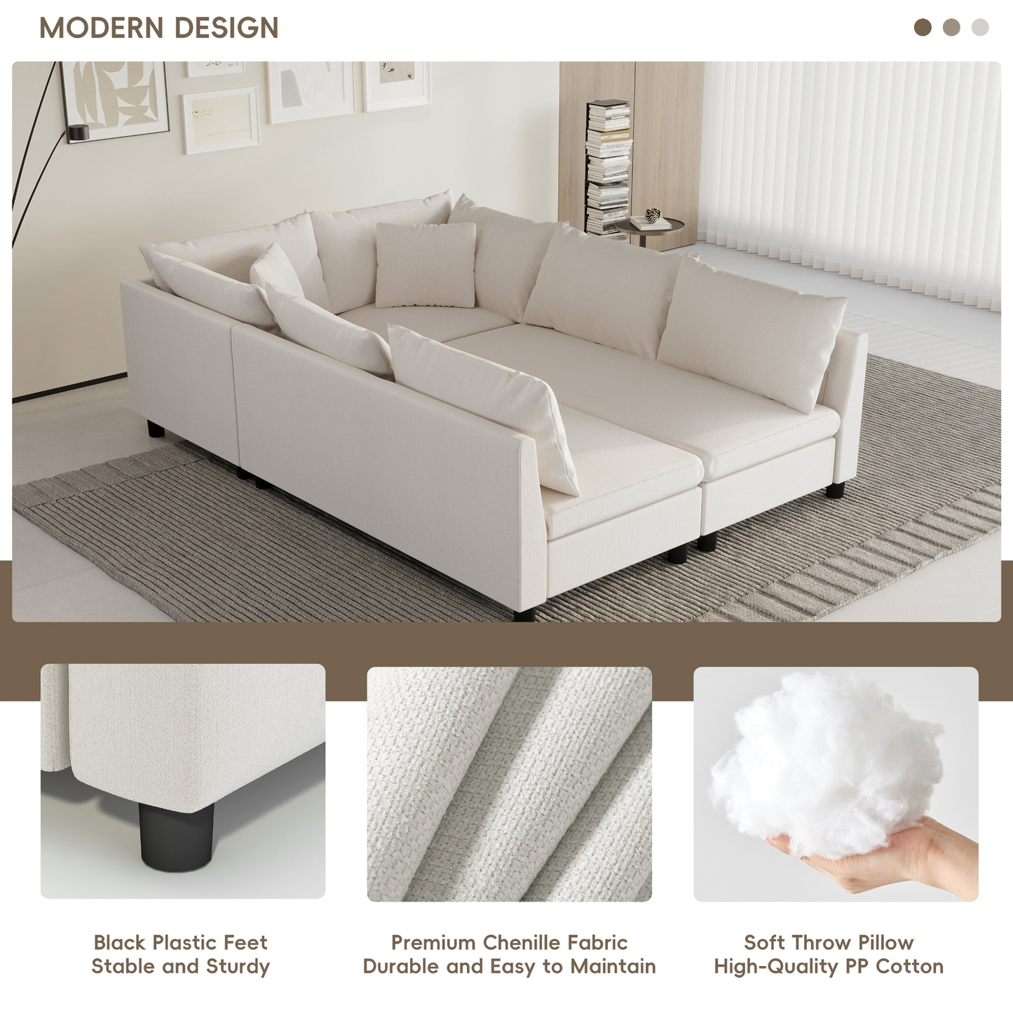 86*60'' Modular Sectional Sofa Bed,Chenille Couch Set with Pillows,Free Combination,Minimalist Style Indoor Furniture,Oversized 6 Seat Convertible Sofa for Living Room,Apartment,2 Colors