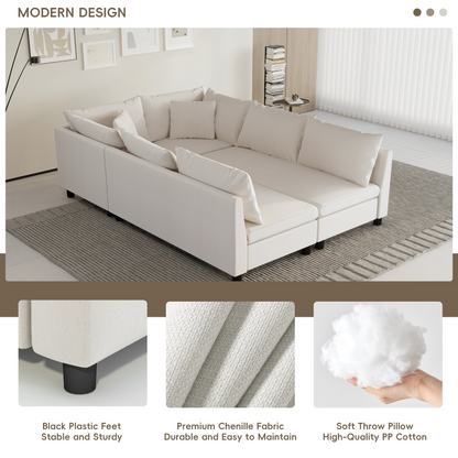 86*60'' Modular Sectional Sofa Bed,Chenille Couch Set with Pillows,Free Combination,Minimalist Style Indoor Furniture,Oversized 6 Seat Convertible Sofa for Living Room,Apartment,2 Colors