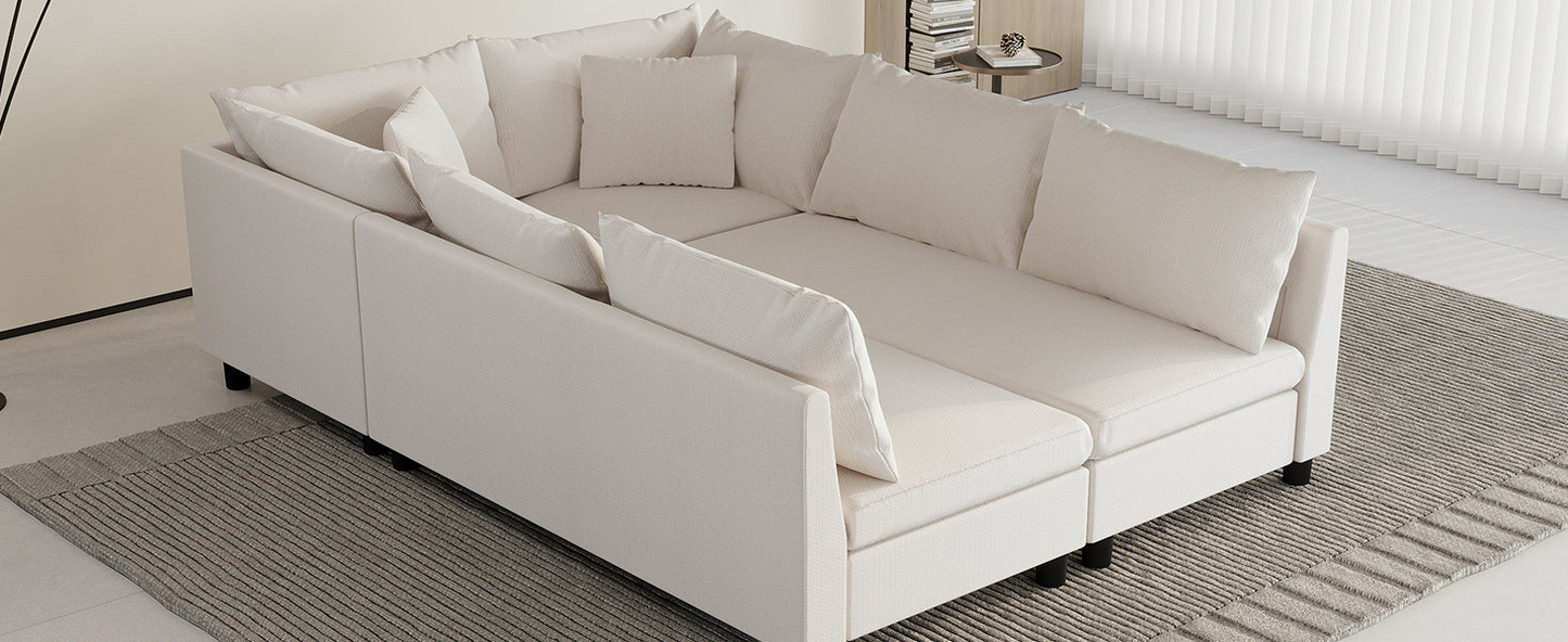 86*60'' Modular Sectional Sofa Bed,Chenille Couch Set with Pillows,Free Combination,Minimalist Style Indoor Furniture,Oversized 6 Seat Convertible Sofa for Living Room,Apartment,2 Colors
