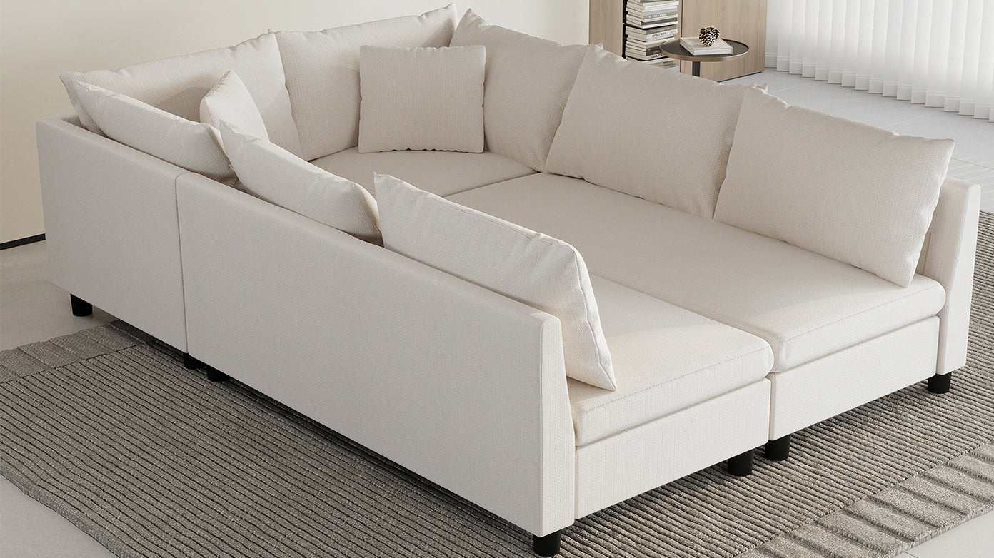 86*60'' Modular Sectional Sofa Bed,Chenille Couch Set with Pillows,Free Combination,Minimalist Style Indoor Furniture,Oversized 6 Seat Convertible Sofa for Living Room,Apartment,2 Colors