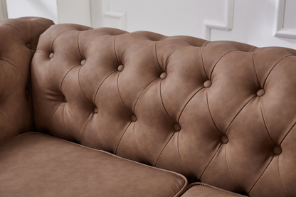 Classic Chesterfield Sofa Loveseat for Living Room Brown Faux Leather