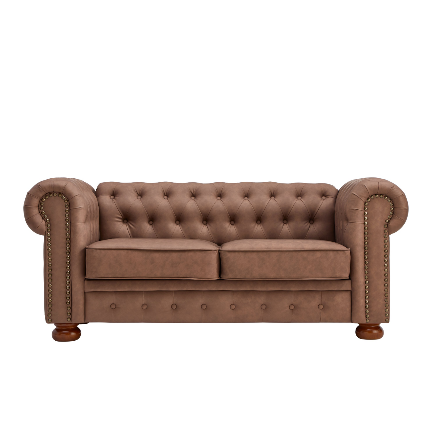 Classic Chesterfield Sofa Loveseat for Living Room Brown Faux Leather