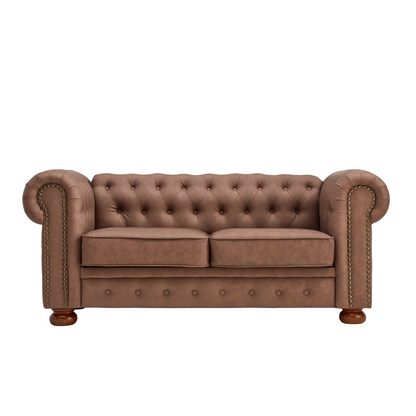 Classic Chesterfield Sofa Loveseat for Living Room Brown Faux Leather