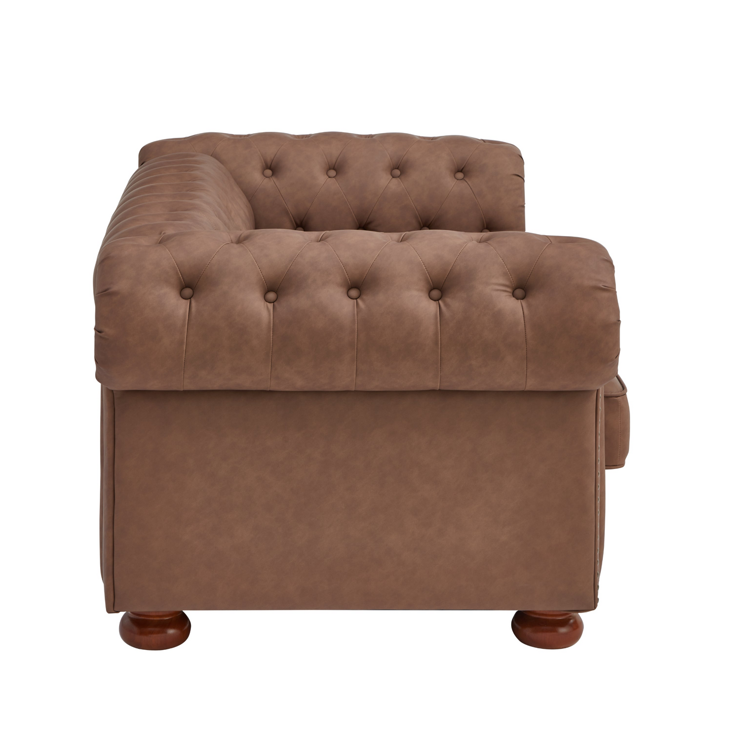 Classic Chesterfield Sofa Loveseat for Living Room Brown Faux Leather