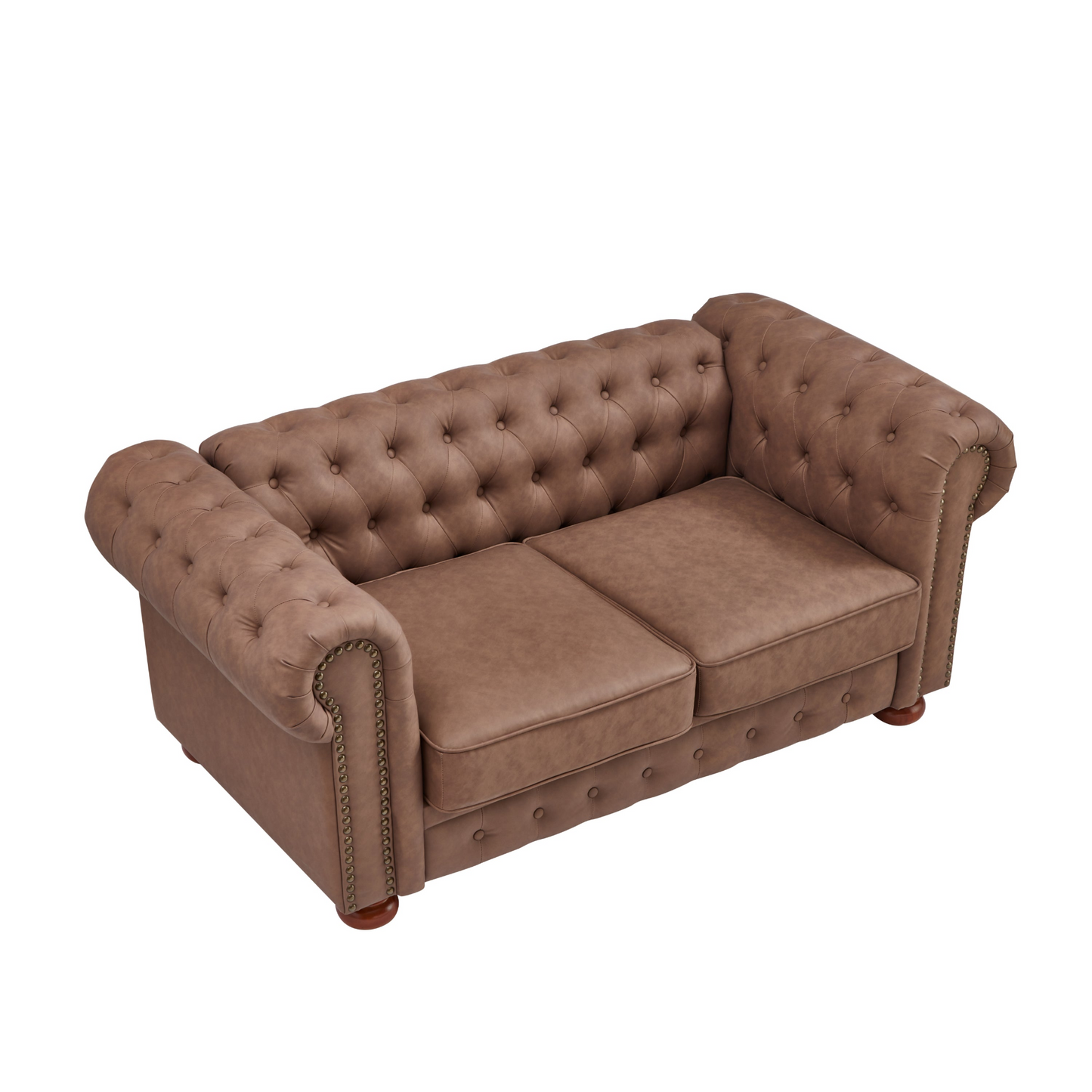 Classic Chesterfield Sofa Loveseat for Living Room Brown Faux Leather