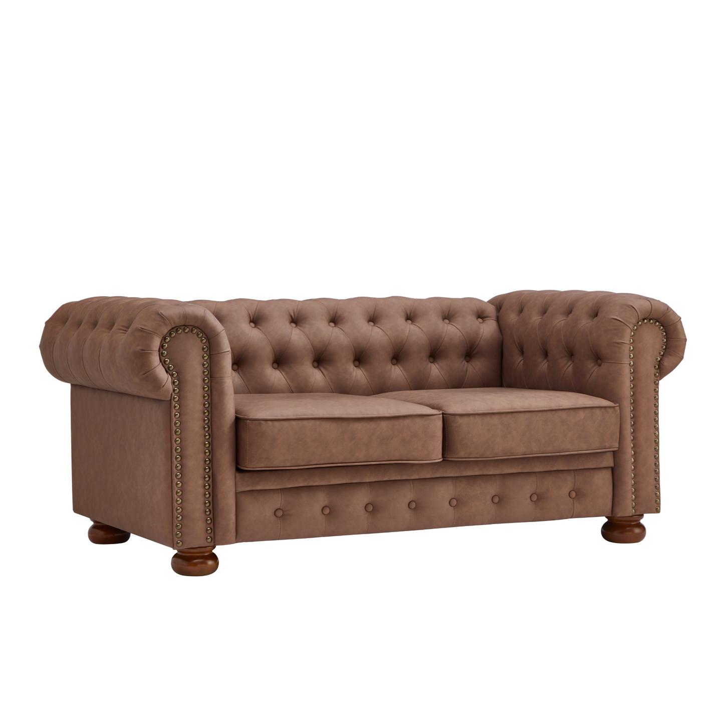 Classic Chesterfield Sofa Loveseat for Living Room Brown Faux Leather