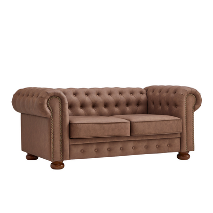 Classic Chesterfield Sofa Loveseat for Living Room Brown Faux Leather