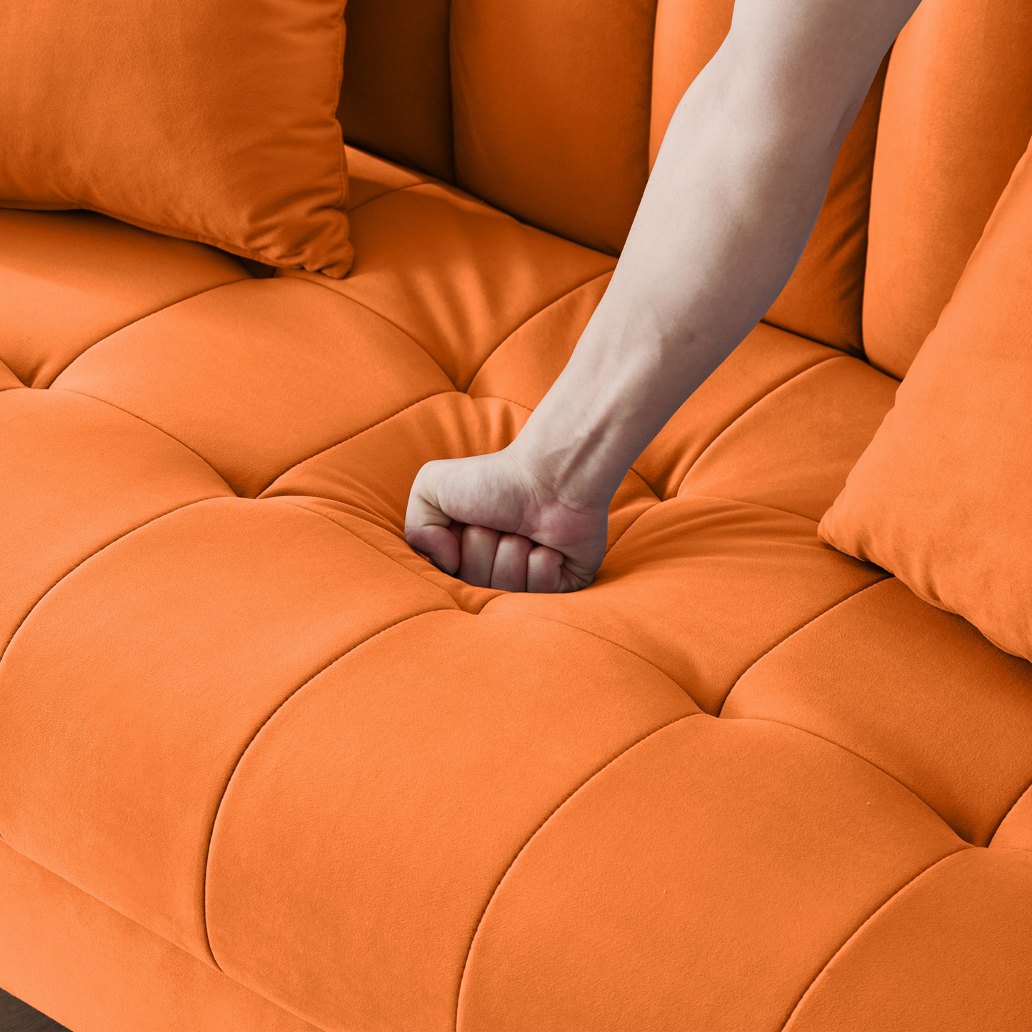 Modern Design Couch for Living Room Department Small Space Loveseat Smooth Velvet Upholstered Tufted Sofa Orange