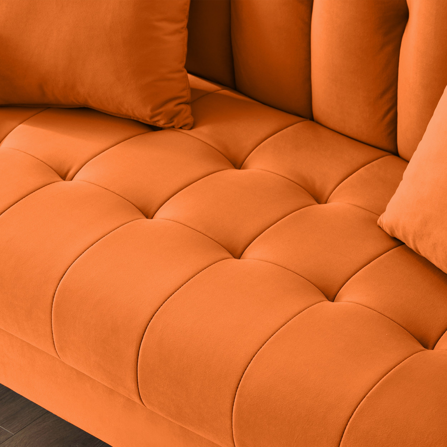 Modern Design Couch for Living Room Department Small Space Loveseat Smooth Velvet Upholstered Tufted Sofa Orange