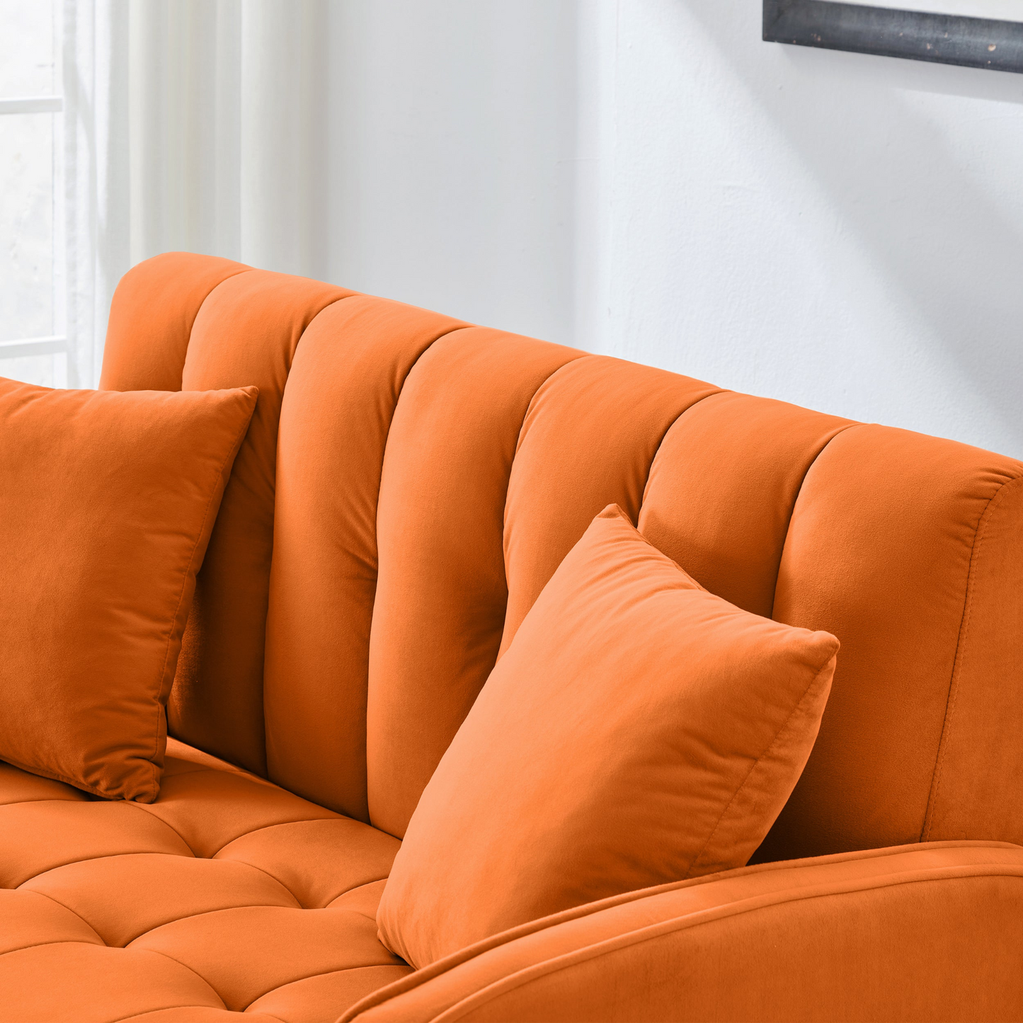 Modern Design Couch for Living Room Department Small Space Loveseat Smooth Velvet Upholstered Tufted Sofa Orange