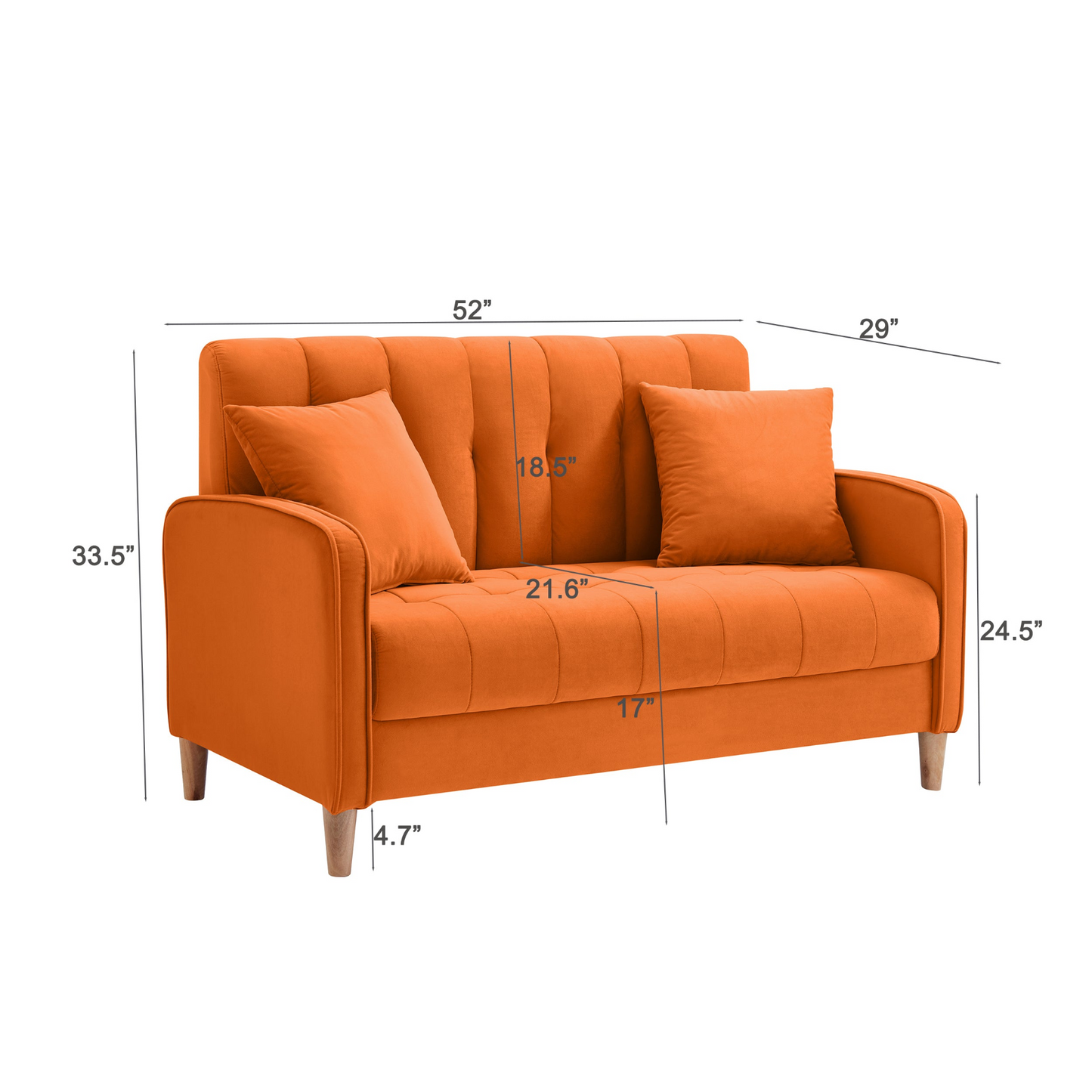 Modern Design Couch for Living Room Department Small Space Loveseat Smooth Velvet Upholstered Tufted Sofa Orange
