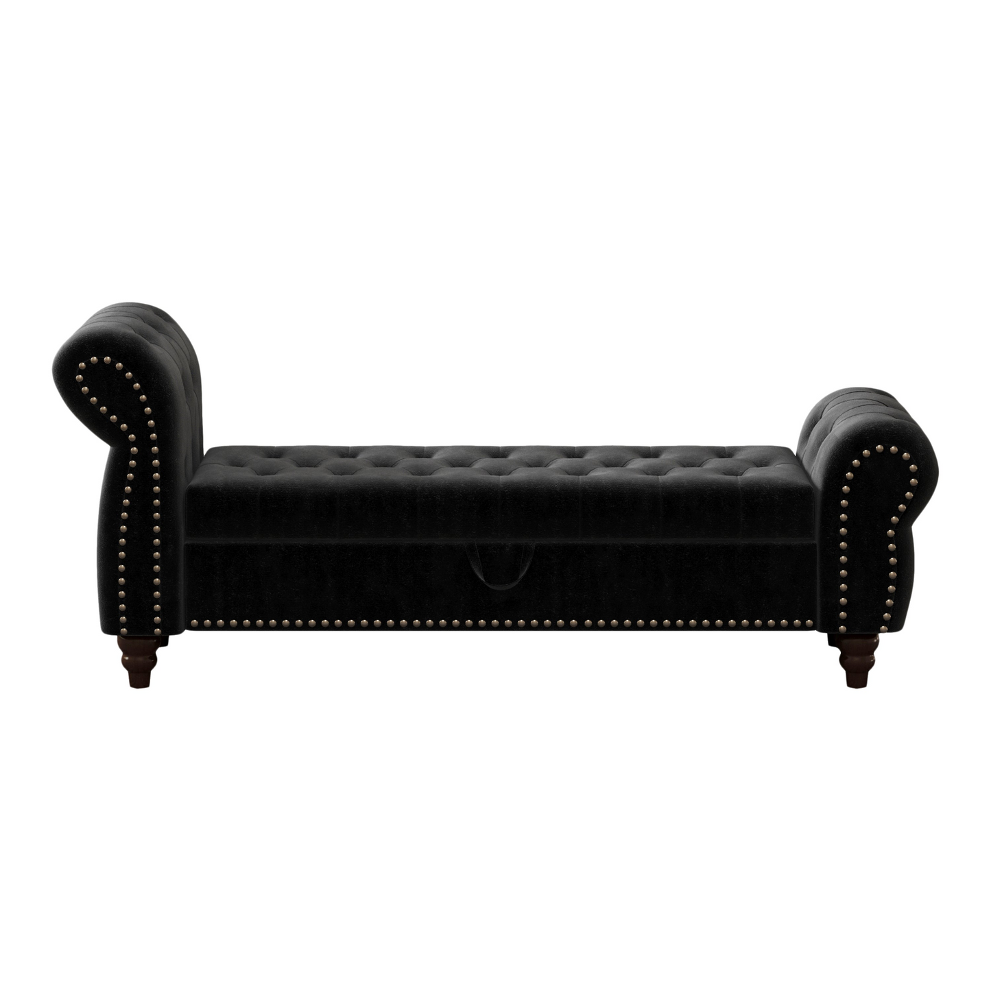 64.5" Bed Bench for Bed Room Nails Tufted Chaise of Lounge with Storage Velvet Upholstery Black
