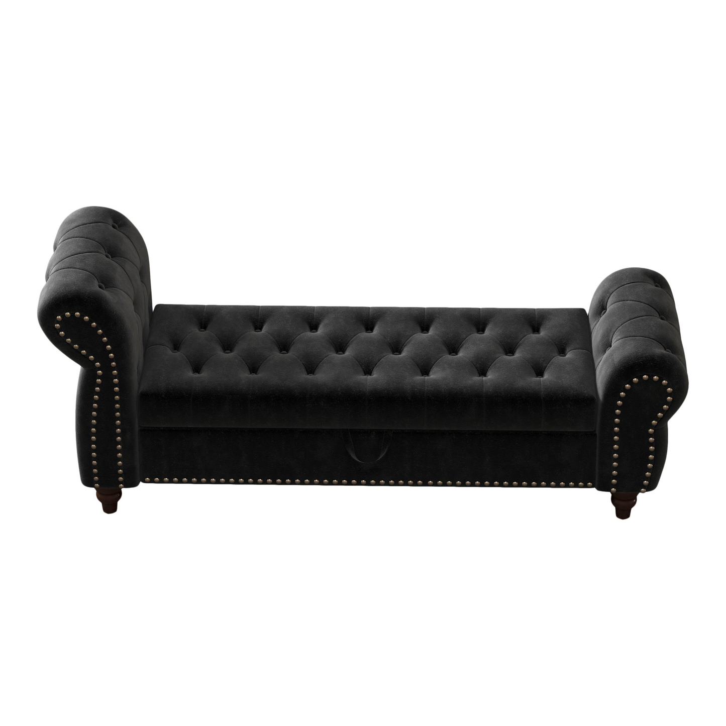 64.5" Bed Bench for Bed Room Nails Tufted Chaise of Lounge with Storage Velvet Upholstery Black